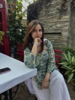 Sage Green Floral Short Kurti Set🕊️